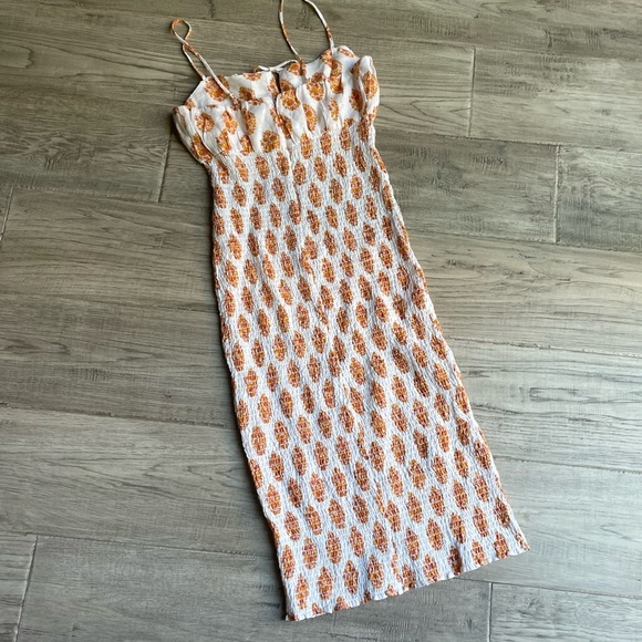 NWT J. Crew Smocked Linen Dress In Gathered Floral Block Print White/Orange SZ 4 - Picture 8 of 15